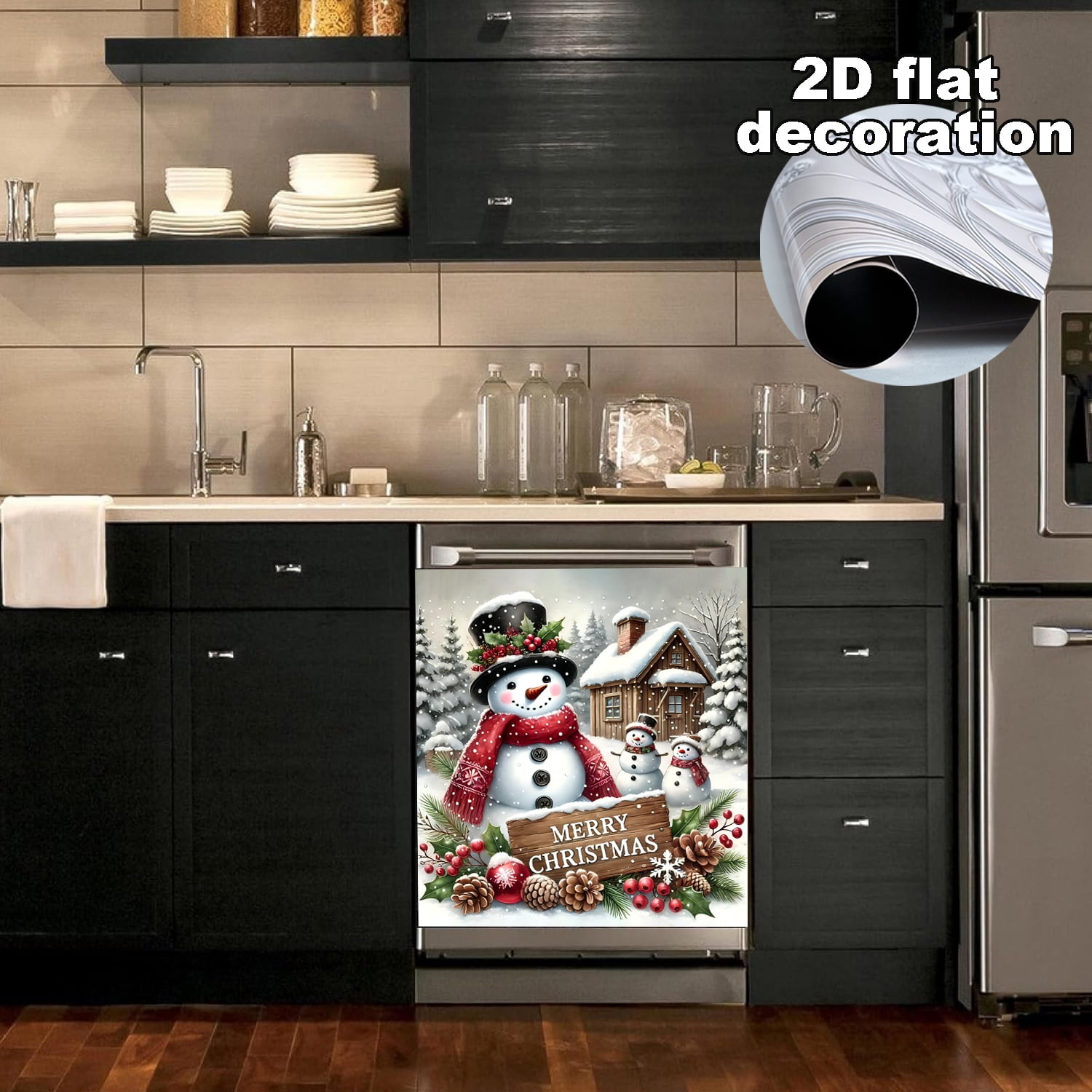 1Pc Christmas Dishwasher Magnet Cover, 23x26In Snowman Dishwasher Magnet Sticker for Kitchen Decoration Funny Refrigerator Magnet Cover Fridge Panel Decal Refrigerator Magnet Cover