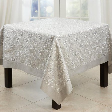 

Saro Lifestyle 4019.S65S 65 in. Floral Embroidered Tablecloth Silver Stripe