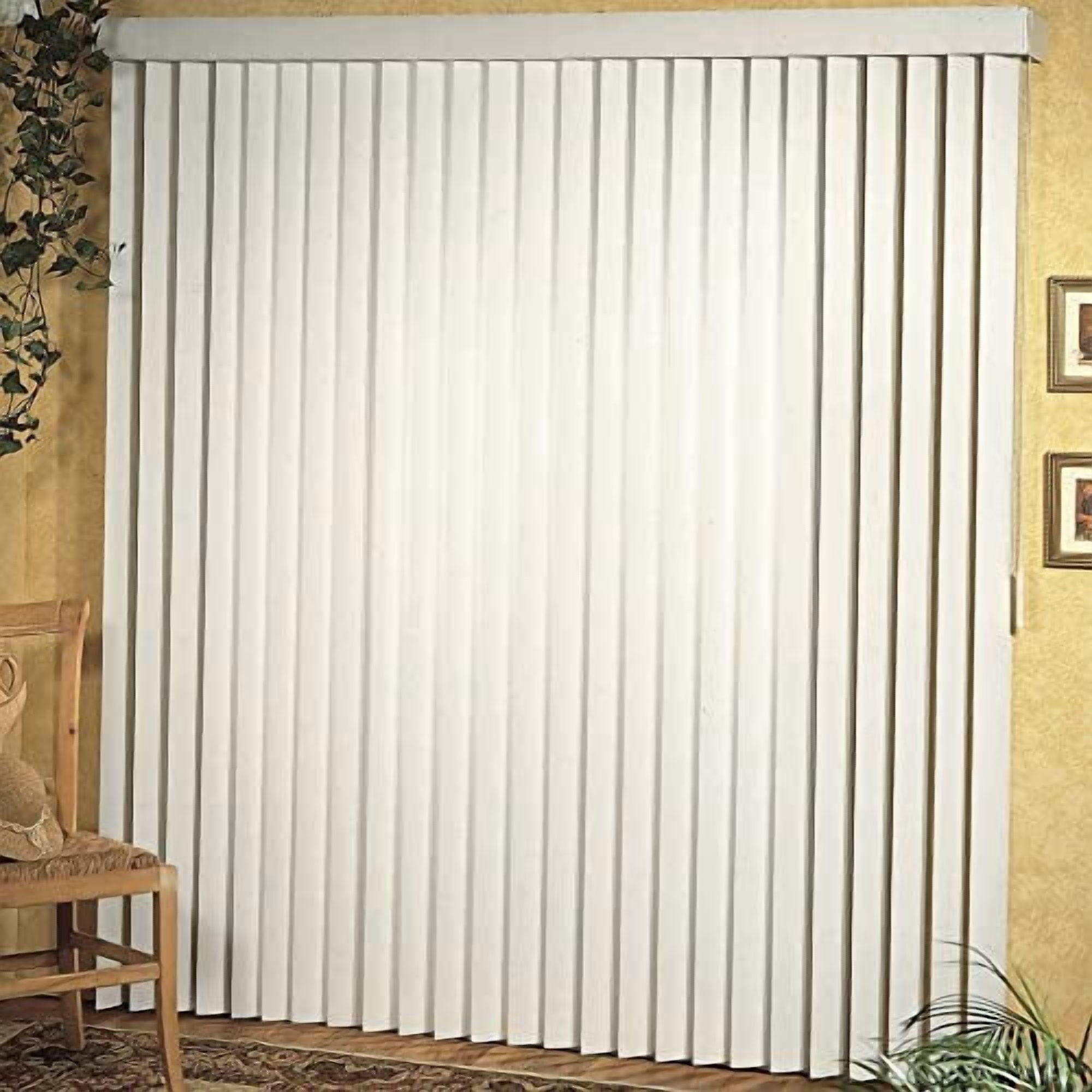 Vertical Hard Window Patio Blinds - Alabaster, 84" L x 78" W Ribbed & 3-1/2-Inch Vane - Easy Installation for All Patio Doors, Hardware Included - Aluminum Track for Durability, An