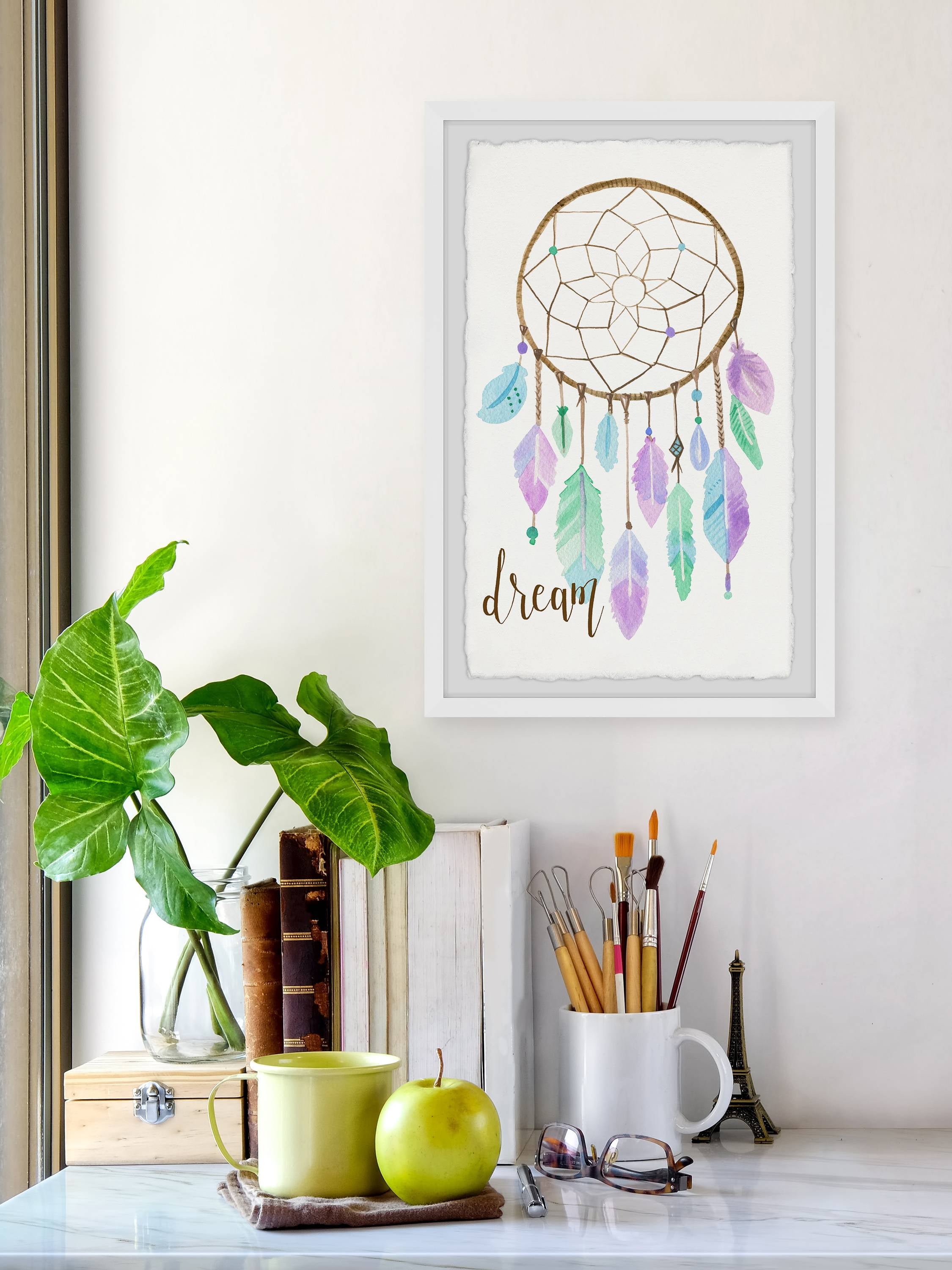 Marmont Hill Dreamcatcher by Molly Rosner Framed Painting Print, White