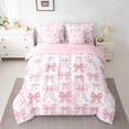 thumbnail image 2 of Manfei Plaid Bow Tie 7pcs Queen Bedding Set - Cute Pink Bow (For Girls), 2 of 8