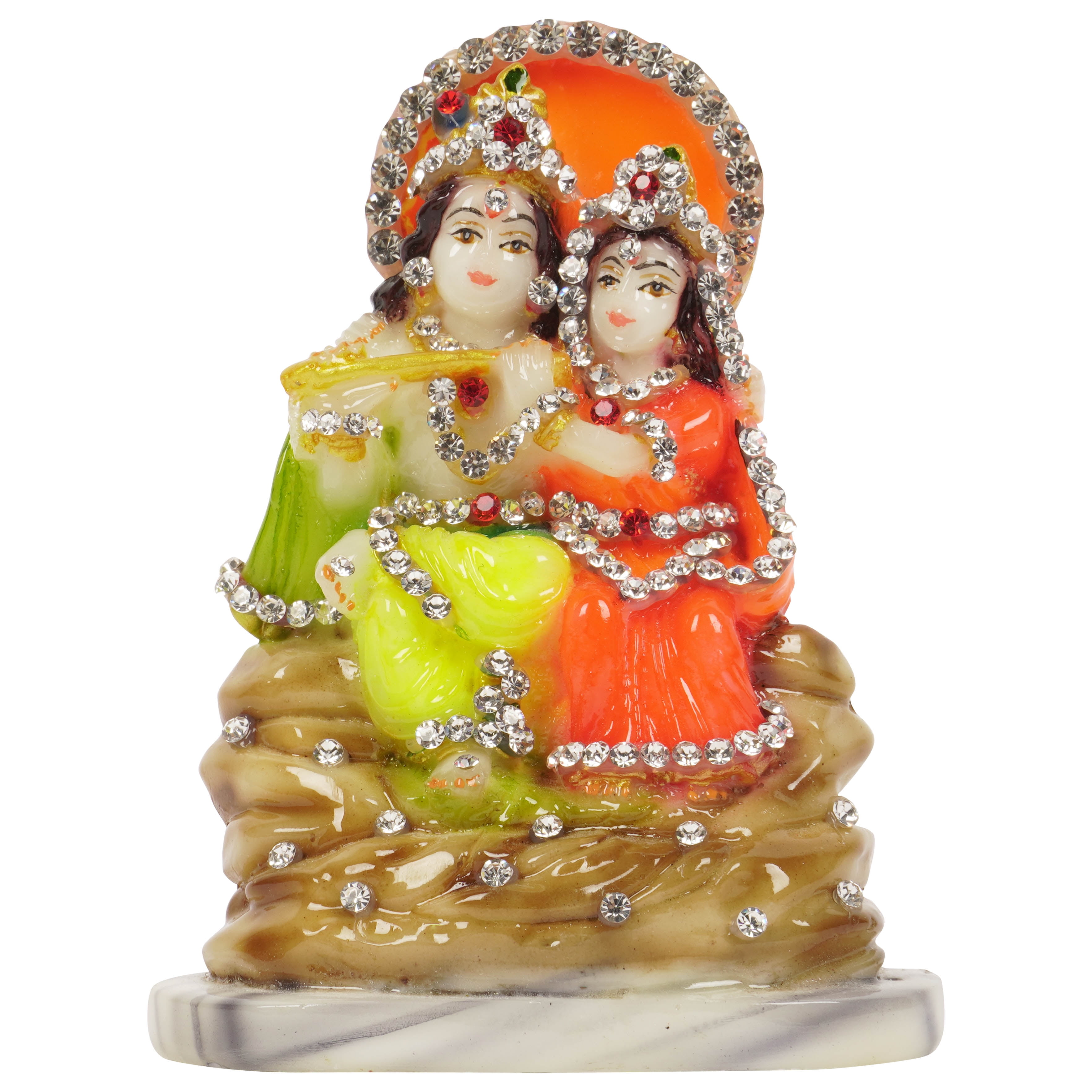 Resin Idol God Krishna Radha Sculpture Statue Top Quality Marble Polish 7.3 Inch 