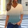 thumbnail image 2 of Zwiiyzr Women's T-Shirt Gradient Print Short Sleeved V-Neck Blouse Khaki (S), 2 of 7