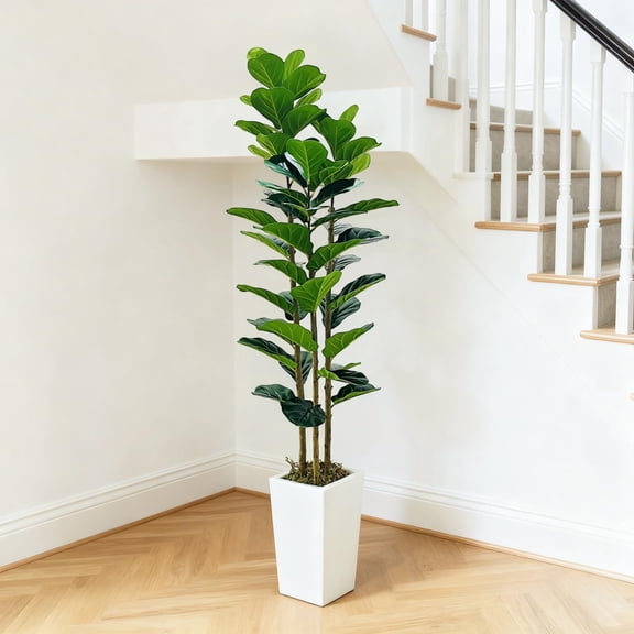 Artificial Fiddle Leaf Fig Tree 180cm Tall with Planter - Realistic Fake Tree Natural Wood Trunk, Large Indoor Plant for Home Office Decor, Bathroom, Bedroom, Hallway, Party Gift Indoor/Outdoor