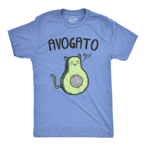 Mens Avogato Funny T shirt Avocado Cat Tee Cute Cat Face Graphic Novelty Humor (Heather Light Blue) - XXL