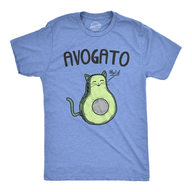 T-shirt Humoristique pour Hommes Avogato Drôle Avocat Chat Tee Visage de Chat Mignon Graphique Nouveauté Humour (Bleu Pâle Chiné) - 4TG