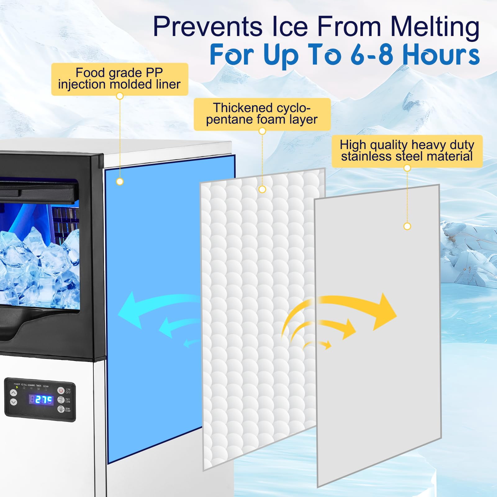EastVita Commercial Ice Maker, 280W 24 Hour and 35-55KG Ice Bucket Water Cooled Ice Maker, Undercounter Ice Maker for Restaurant/Bar/Cafe/Offic