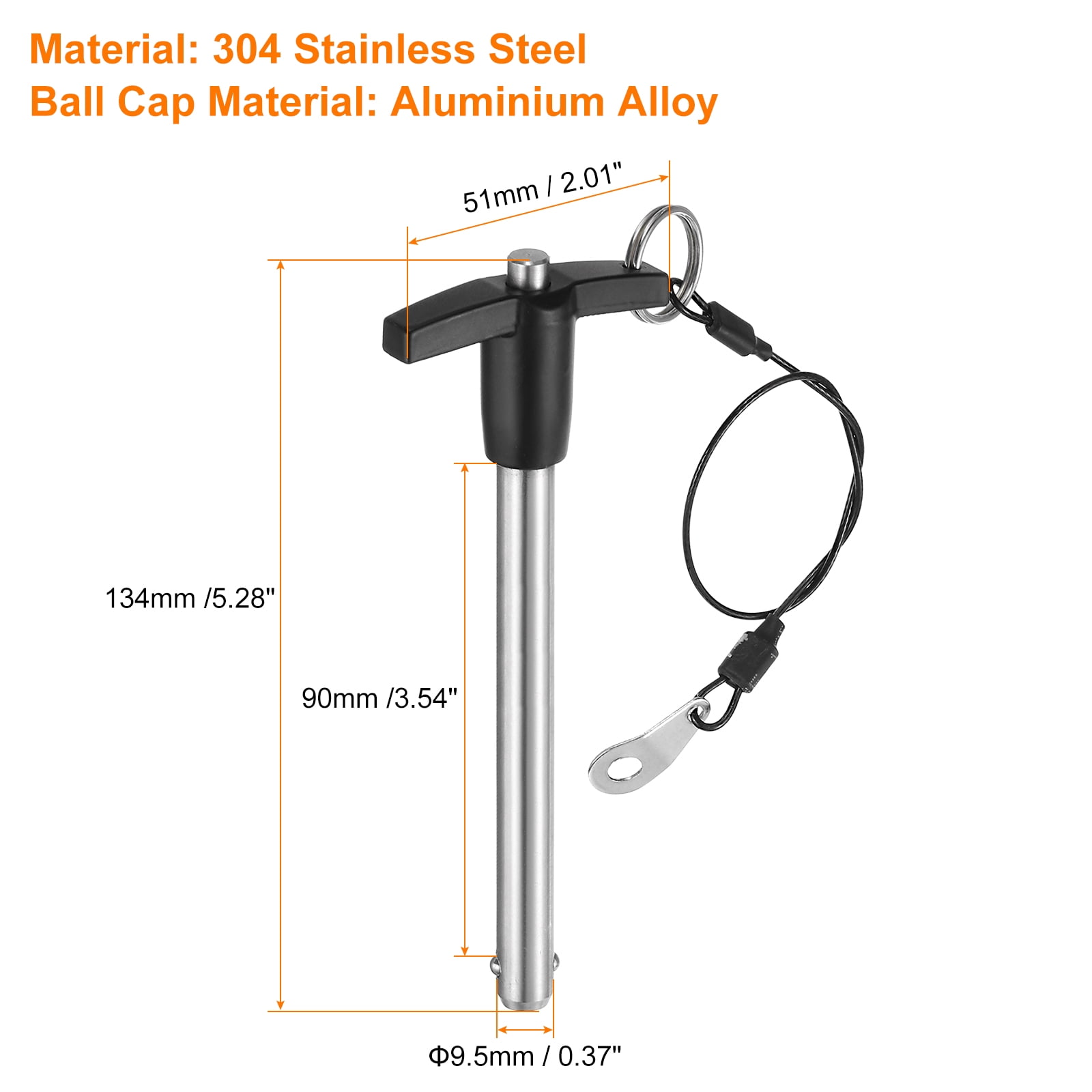 Uxcell 2Pack T Handle Lock Pins, 9.5mm x 90mm Usage Length Stainless Steel Push-Button Quick Release Pin