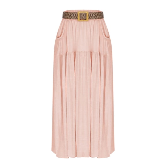 Npasoilc Pocket Flared Ankle Skirt for Women Elastic Waist Solid Casual A-Line Maxi Half Skirt