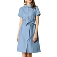 thumbnail image 3 of Allegra K Women's Pan Collar Button Down Belted Short Sleeve Denim Shirt Dress, 3 of 7
