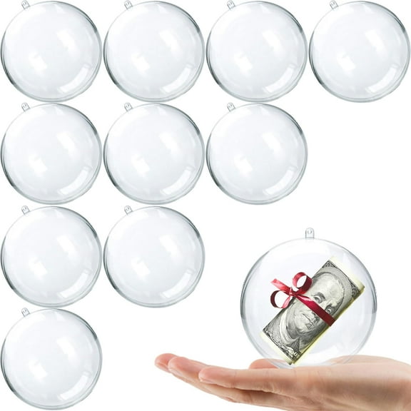 Clear Plastic Ornaments 10-Pack Christmas Ornament Fillable Balls for DIY Crafts, Christmas Tree Decorations, Wedding Party, Xmas Holiday Home Decor, Open Decorative Hanging Ornaments