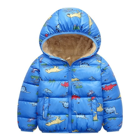 Generic Kids' Thick Warm Parka With Hood For Fall And Winter Toddler Boys And Girls Long Sleeved Hooded Dinosaur Print Padded Zip Jacket With Pockets Plush Inside Winter Girl's Winter Warm Jackets
