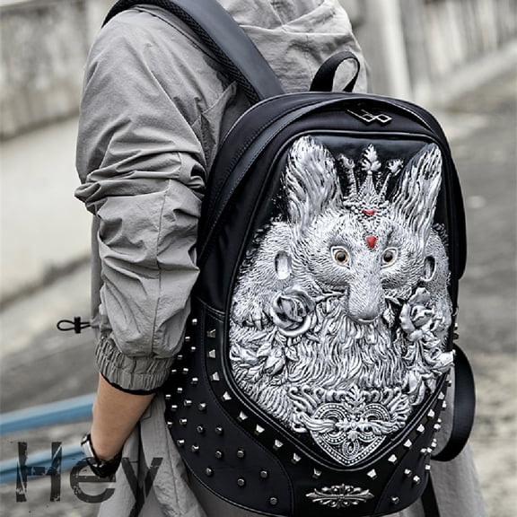 Creative Three-dimensional Animal Backpack Waterproof And Shockproof Pu,Black
