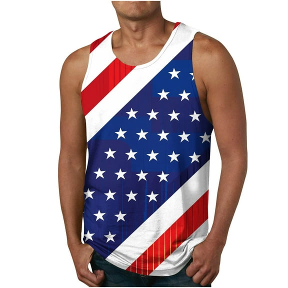 Cmfcve Men's Oversize Summer Vest Independence Day Printed Daily Tank Top Sleeveless Round Neck Hawaiian Vests