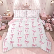 Homewish Cartoon Ribbon Bow Knot Bedding Comforter Set 2pcs for Kids Children,Dreamy Princess Twin Comforter Sets Microfiber,Polka Dots Breathable Bedding Set,Ultra Soft Home Decor,Reversible