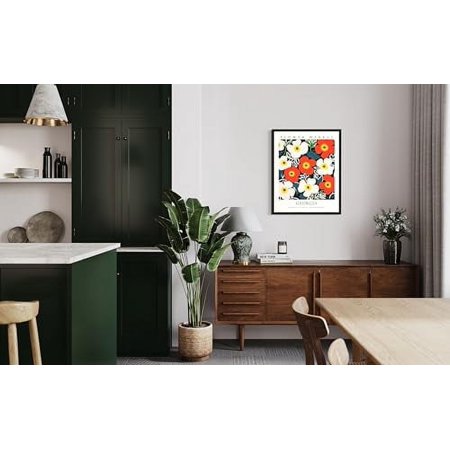 Georgia Flower Market Poster Art Print Botanical Wall Art Poster Decor, Pastel Floral State Decor for Bedroom Bathroom Living Room. (Georgia Flower Market, 11x14 inches + (Black Frame))