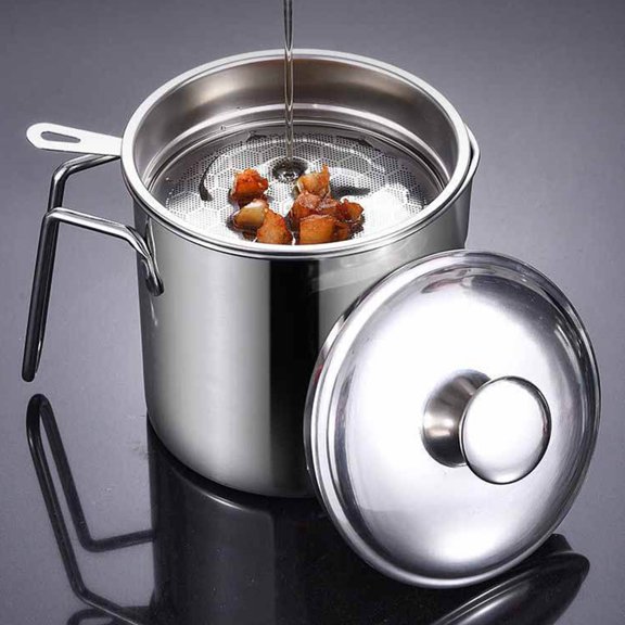 Harpi Olive Oil Dispenser Bottle, 2 in 1 Olive Oil Dispenser for Kitchen, 1.8L Stainless Steel Oil Pot Large Capacity Filter Oil Oil Storage Tank Household Oil Pot with Filter Return Oil Cup