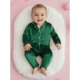 thumbnail image 4 of Spewahor Kids Girl Satin Pajama Set Ruffle Trim Long Sleeve Button-up Tops and Elastic Waist Pants 2 Piece Sleepwear Outfit, 4 of 9