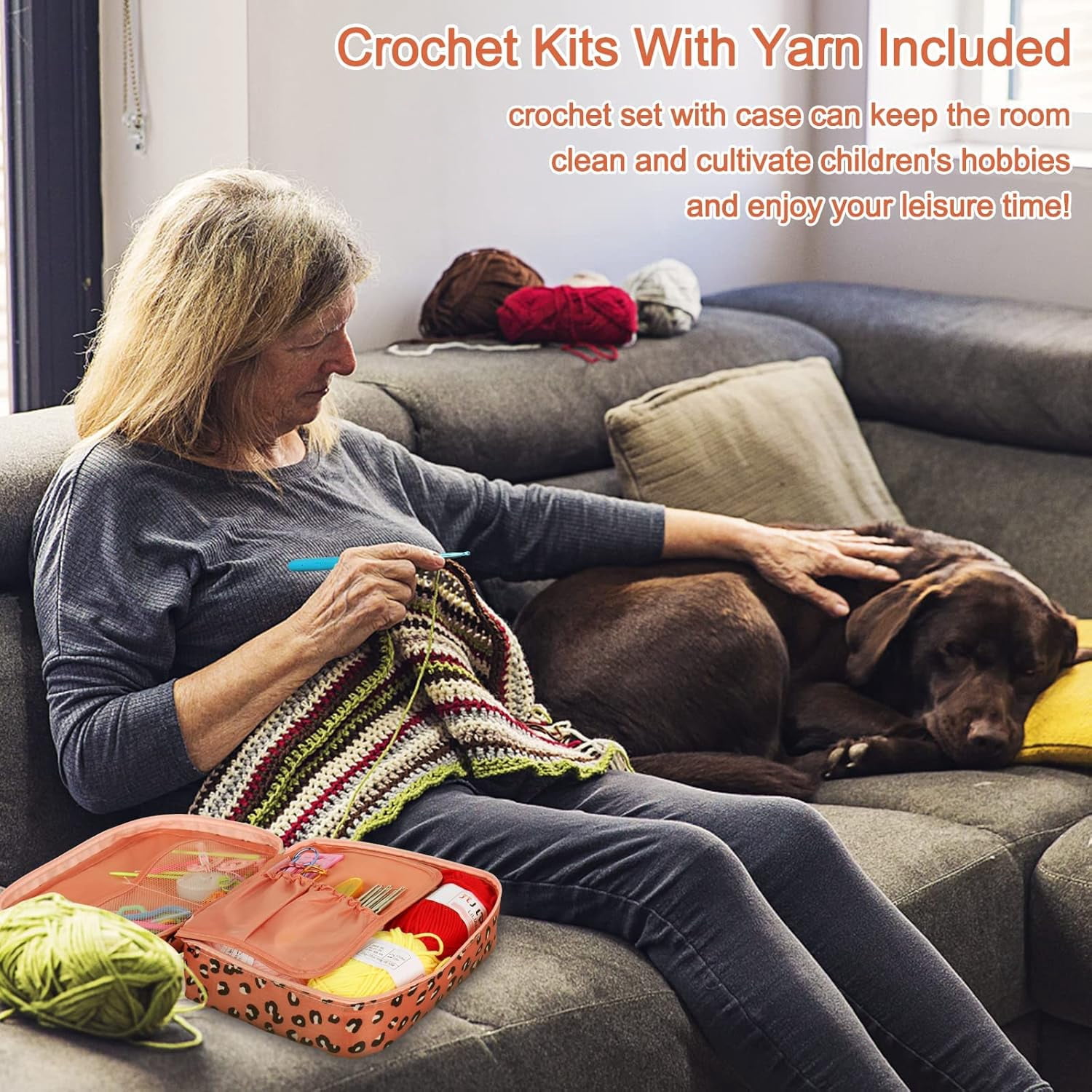 ZeenArt Crochet Kit for Beginner, 58 Pcs Portable Crochet Hook Set Carry Bag, Knitting Starter Kit for Adults