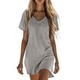 thumbnail image 1 of Camisas de Lino para Mujeres Cuello en V Vestido Casual de Manga Corta con Bolsillo, Vestido de Lino Estilo Cómodo Túnica para Verano Diario, 1 of 8