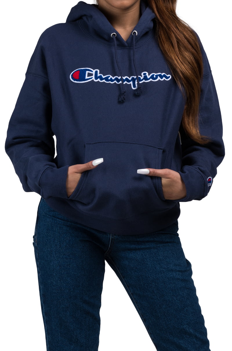 champion reverse weave pullover hoodie with chenille champion script logo