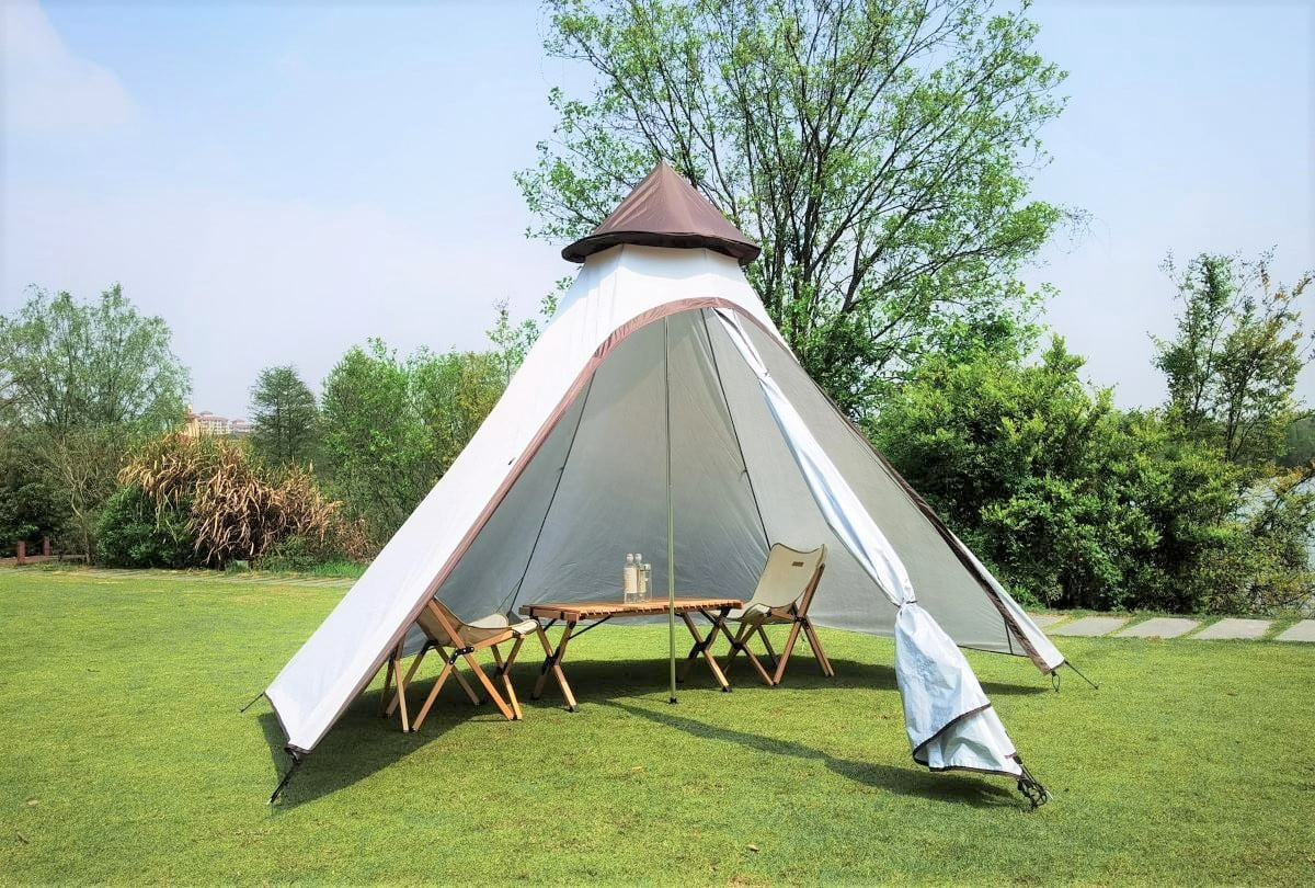 12'x 10' x8'Large Space  Bell Tipi Tent for Family 3-4 Person Camping Tents Double Layers Lightweight Waterproof Teepee Pyramid Tent