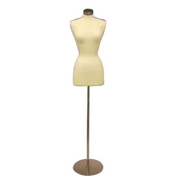 Size 2–4 Female Foam Dress Form with Silver Metal Round Base & Neck Cap | Model #JF-F2/4W