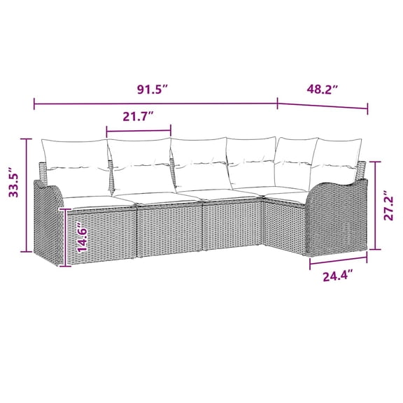 vidaXL 5 Piece Garden Sofa Set with Cushions Black Poly Rattan