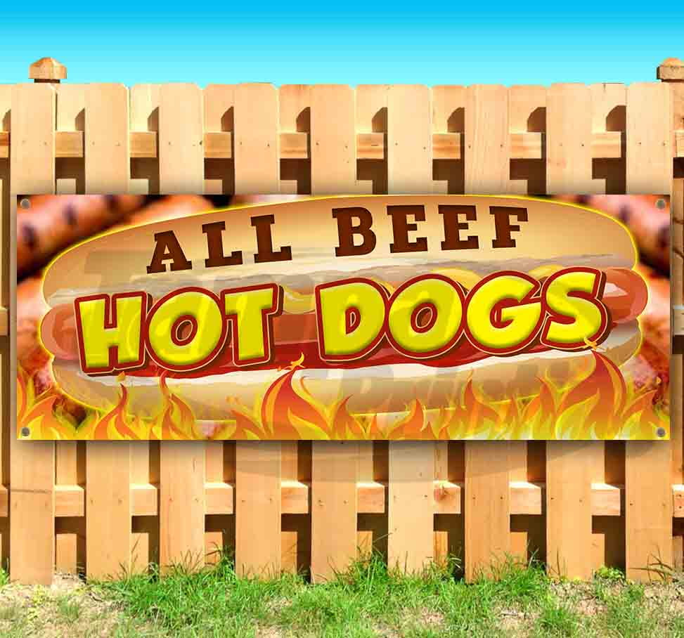Hot Dogs All Beef Banner Heavy Duty 13 Oz Vinyl with Grommets 