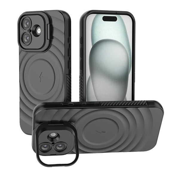 for iPhone 17 Matte Case, Compatible with Magsafe Soft TPU Camera Cover Kickstand Back Case, Ultra Slim Shockproof Drop Protective Luxury Case Cover for iPhone 17 Women Men, Black