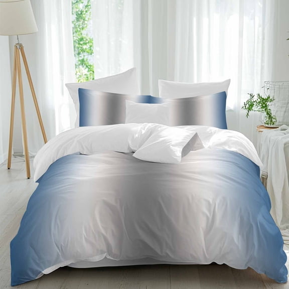 Queen 4 Piece Bedding Set Nature Blue and Grey Ombre Soft Breathable Duvet Cover and Pillowcase,Farmhouse Watercolor Gradient Duvet Cover Set Washable Bed Sheets for Bedroom Dormitory Guest Room