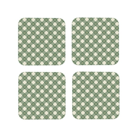 

Tideii Daisy Plaid Green for Leather Coasters 4 Pieces Anti-fouling and Anti-scalding Decorative Coasters Suitable for Restaurants Kitchens Coffee Shops-Square