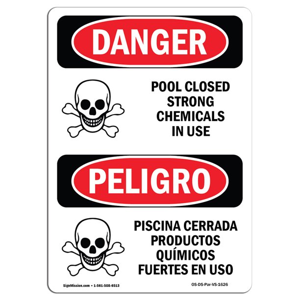 OSHA Danger Sign Pool Closed Strong Chemicals In Use 14" X 10