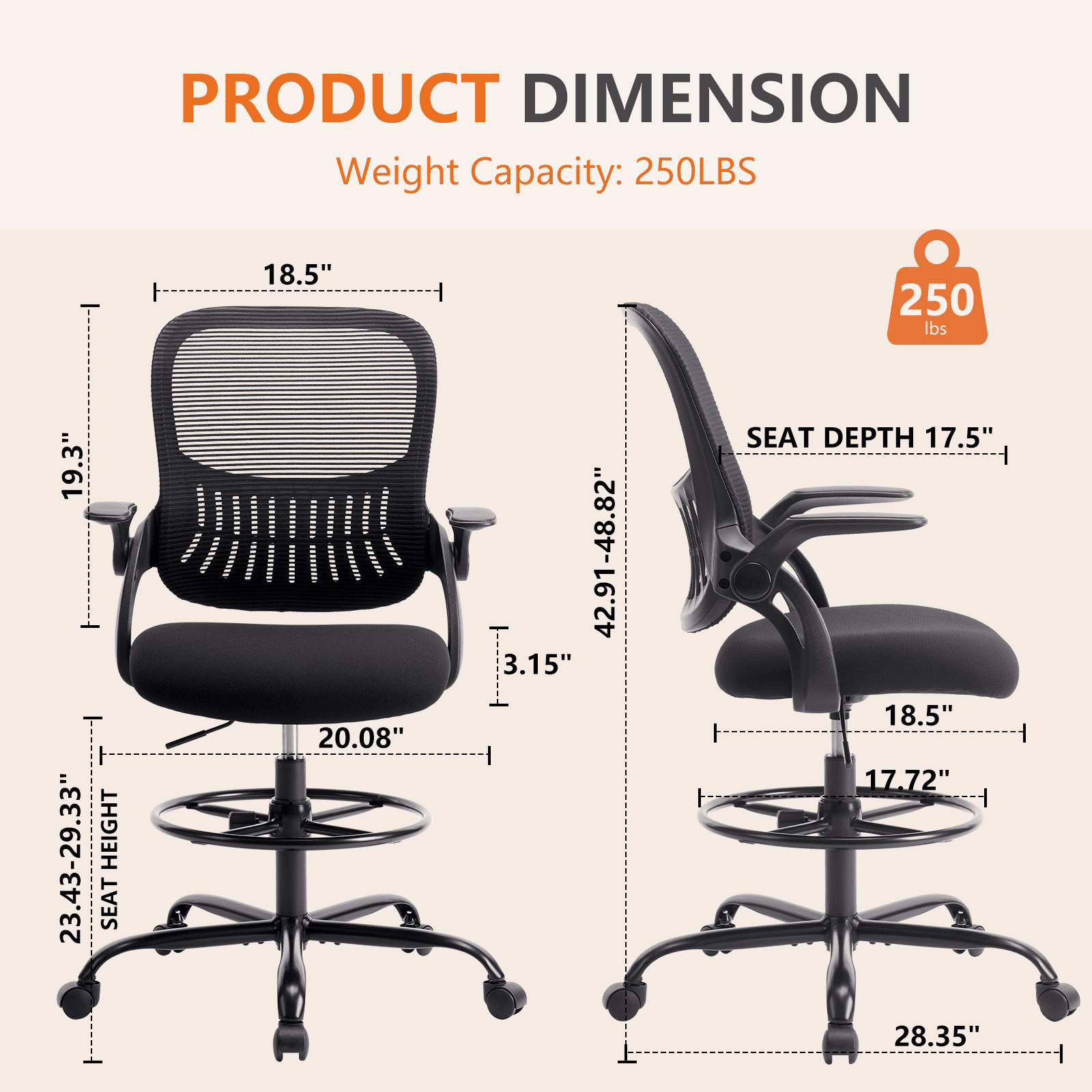 MAYEERTY Ergonomic Office Chair for Standing Desk with Adjustable Height, Computer Desk Chairs, Movable Armrest, Black