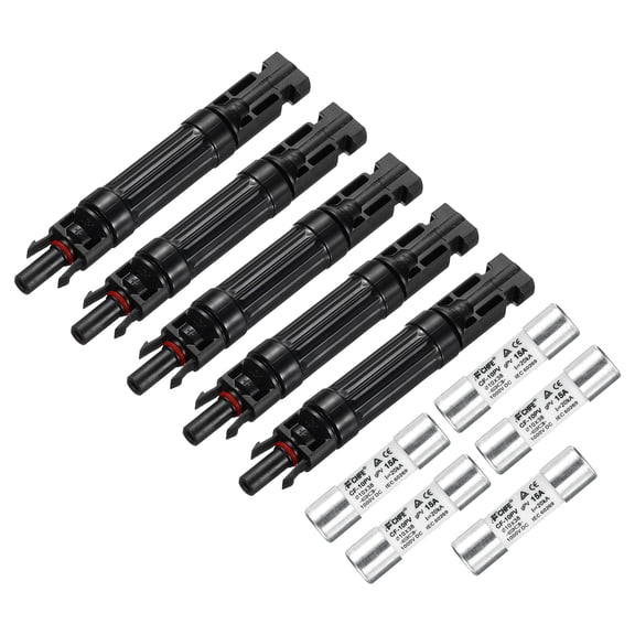 5 Pcs Solar Fuse Holder 15A 1000V Waterproof PV In-Line Fuse Holders with Fuse