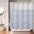 thumbnail image 1 of No Hook Shower Curtain, Vintage Teal Blue Boho Shower Curtains for Bathroom with See Through Top Window, Retro Ethnic Tribe Abstract Art Waterproof & Washable Bath Curtain 66"x72", 1 of 4