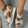 thumbnail image 6 of Viluyesy Womens Wedge Sandals, Wide Width Open Toe Striped Fashion Dressy Shoes White, 6 of 8
