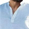 thumbnail image 3 of CHOK Men Roll Tab 3/4 Sleeve Shirt Summer Button Collar Cotton Linen Blouse, 3 of 4