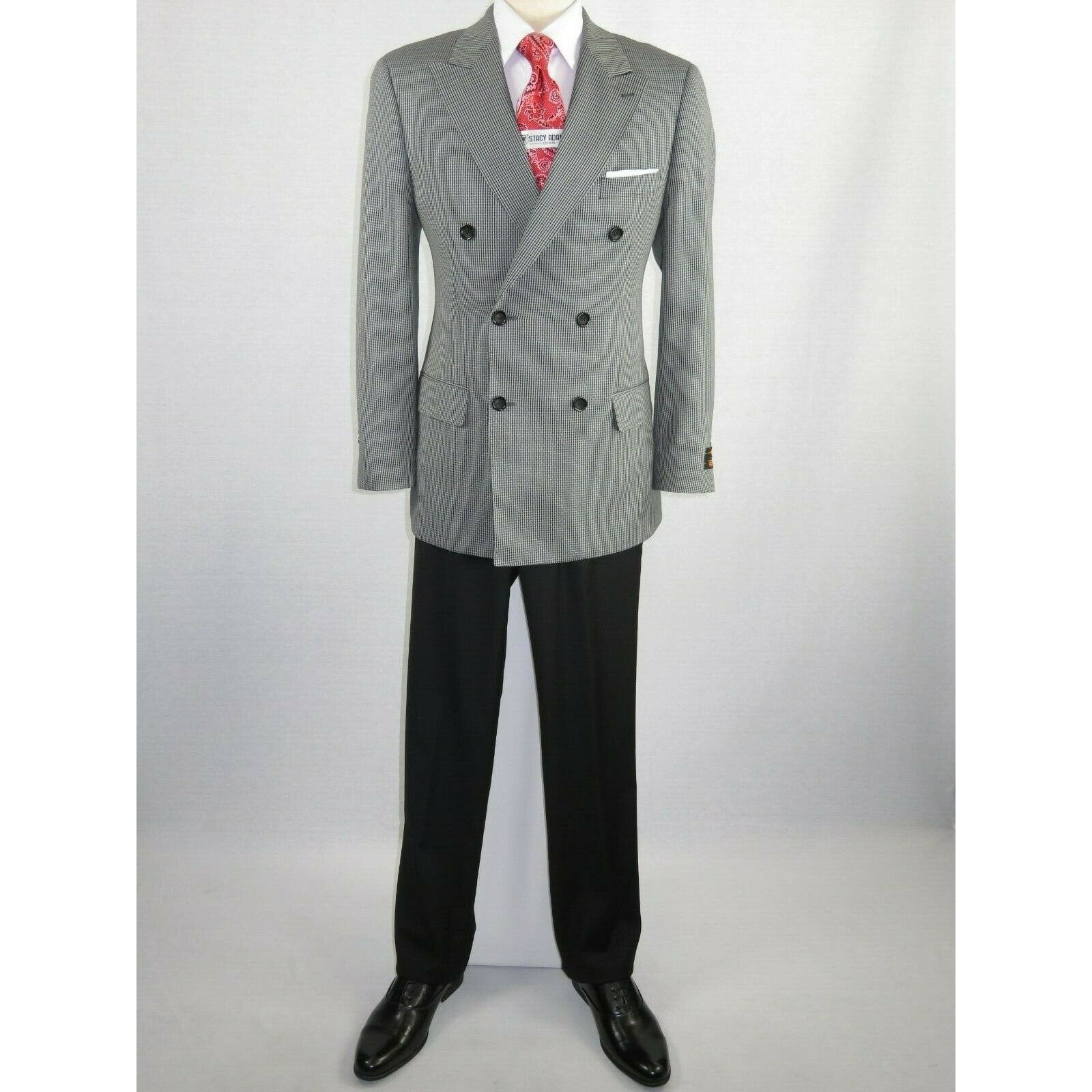 Mens sport Coat ROYAL DIAMOND Houndstooth Wool Double Breasted black Gray A129 