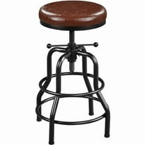WSSYzyzf Industrial Bar Stool Vintage Counter Height Adjustable Metal Kitchen Stool with Round Faux Leather Seat 21.5-28 Inch Tall Brown, 1PCS