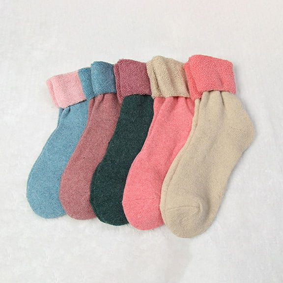 WRISTBIQUE Fuzzy Warm Socks Women Wool Socks Assorted Color 5Pairs