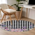 thumbnail image 4 of Round Rugs 3Ft, Spring Floral Round Area Rug Washable Indoor Throw Carpet, Black White Checkered Farmhouse Butterfly Small Non Slip Circle Rug for Bedroom Living Room Home Decor Aesthetic, 4 of 8