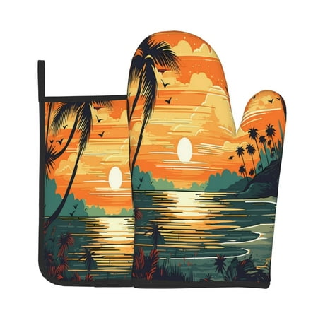 

Lukts Tropical Sunset Paradise Print Kitchen Heat-Resistant Gloves and Spacers 2pcs Set Suitable for Baking and Cooking