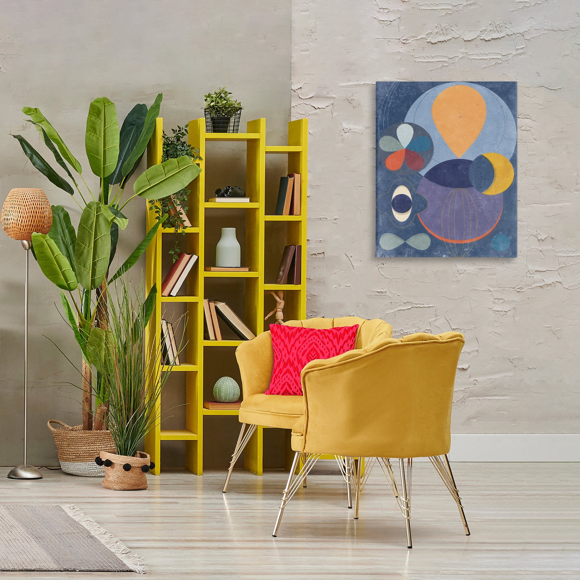 Stupell Industries Blue Retro Collage Abstract Painting Wrapped Canvas Art Print Wall Art, 24 x 30