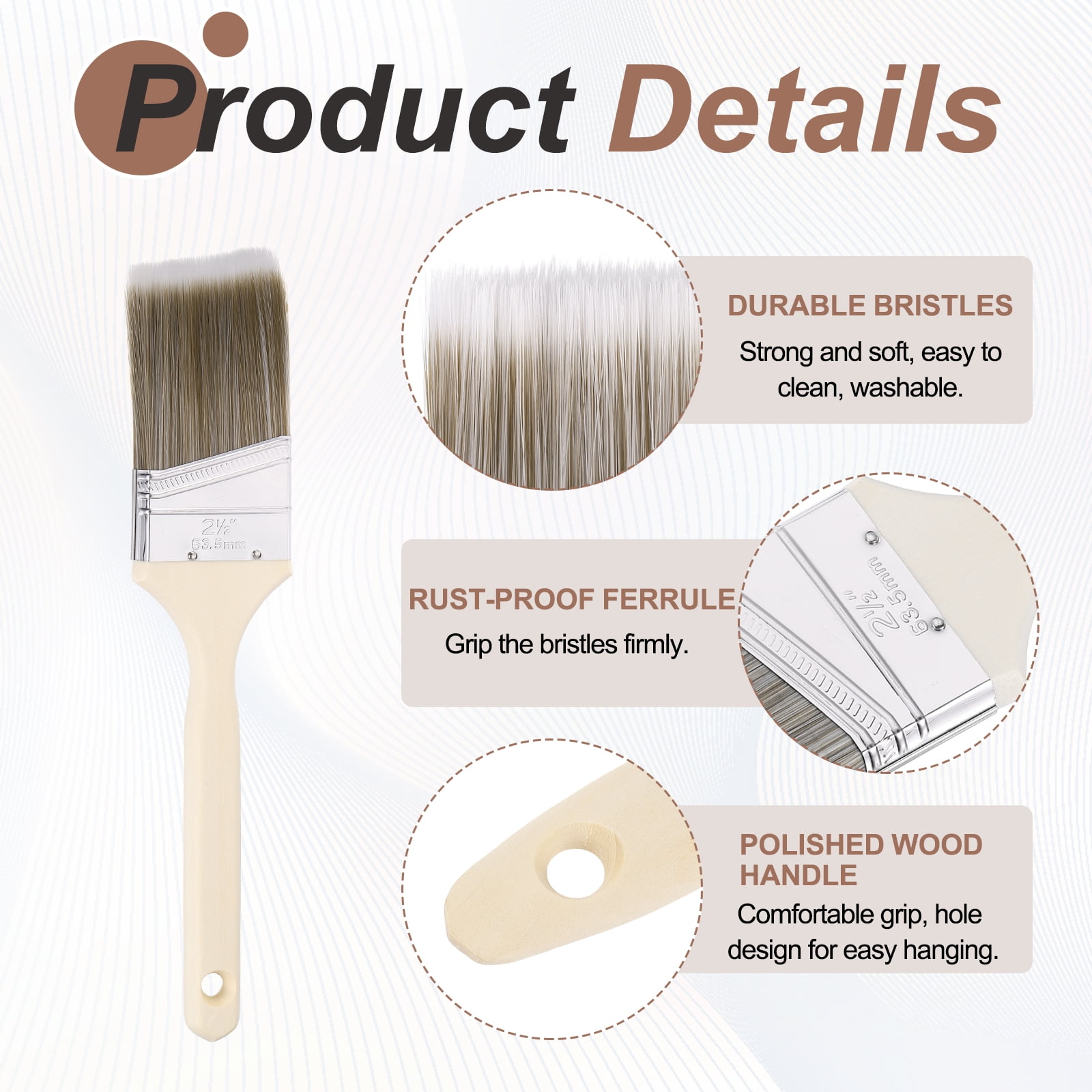 Uxcell 6pcs 3" Paint Brushes Angle Brush PET Synthetic Bristle with Wood Handle, Gray