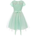 thumbnail image 2 of Little Girls Elegant Floral Lace Top Tulle Pageant Party Flower Girl Dress Mint 6 (2J1K2S2), 2 of 5