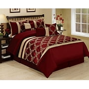 7 Piece CLAREMONT Classic Diamond Embroiderd Clearance bedding Comforter Set Fade Resistant, Wrinkle Free, No Ironing Necessary, Super Soft, All Size- Queen King Cal.King Size (Queen, Burgundy)