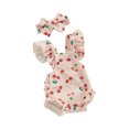 thumbnail image 2 of Musuos Baby Girls Summer Romper 3 6 12 18M trawberry/Flower/Cherry Print Fly Sleeve Frills Bodysuit and Headband, 2 of 9