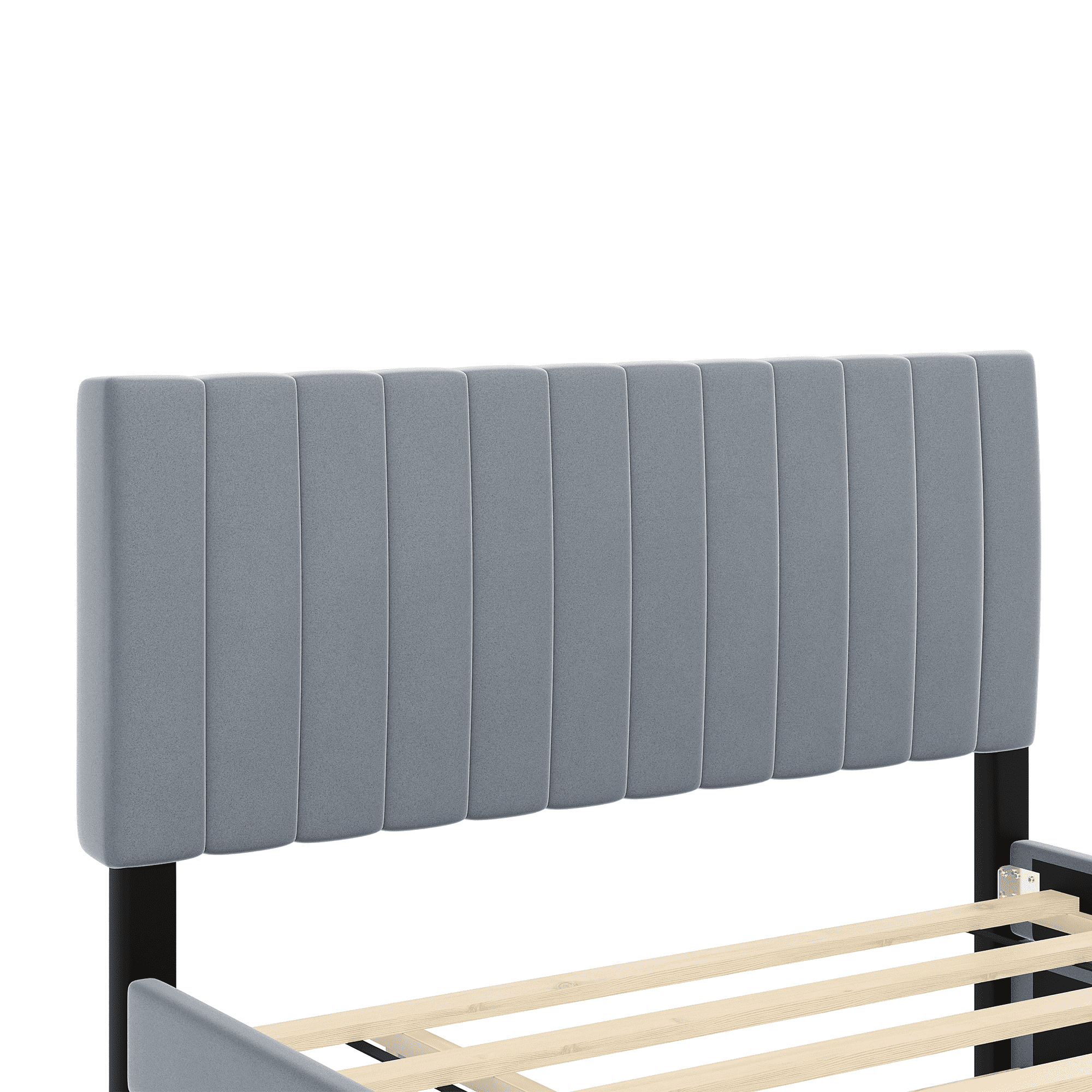 Noble House Full Size Velvet Upholstered Platform Bed with Twin Size Trundle, Gray
