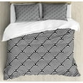 thumbnail image 1 of Abstract Duvet Cover Set Queen Size, Optical Illusion Effect Fish Scale Monochrome Pattern with Repeating Swirls, Decorative 3 Piece Bedding Set with 2 Pillow Shams, Black and White, by Ambesonne, 1 of 3